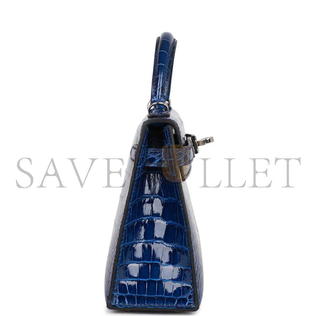 H**mes master mini kelly ii sellier bleu saphir shiny alligator palladium hardware (19*12*5.5cm)